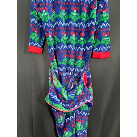 Ugly Christmas Pajama's, Kiss Me, Soft Velour, One Piece, Long Johns Back Flap - Picture 3 of 8
